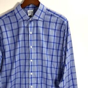 Brooks Brothers Regent Dress Shirt Mens 16.5 34 Blue Windowpane Supima Cotton